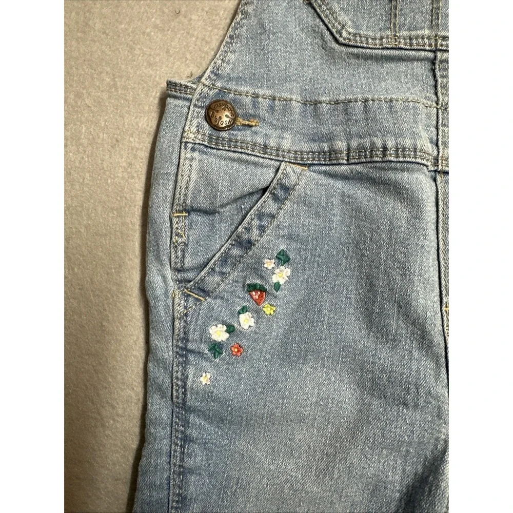 OshKosh B'gosh Overall Girls 3T Blue Denim Embroidered Strawberry Floral Fruit